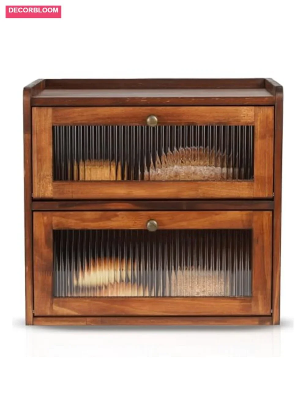 2-Layer Pine Wood Bread Box with Clear Acrylic Windows, Magnetic Closure, Large
